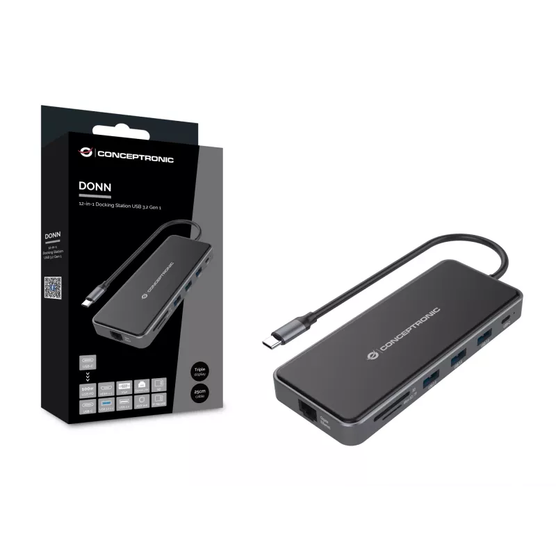Conceptronic DONN15G laptop-dock/poort-replicator bedraad USB 3.2 Gen 1 (3.1 Gen 1) Type-C grijs