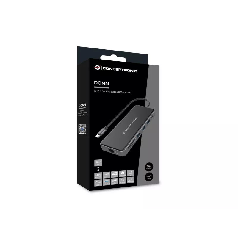 Conceptronic DONN15G laptop-dock/poort-replicator bedraad USB 3.2 Gen 1 (3.1 Gen 1) Type-C grijs
