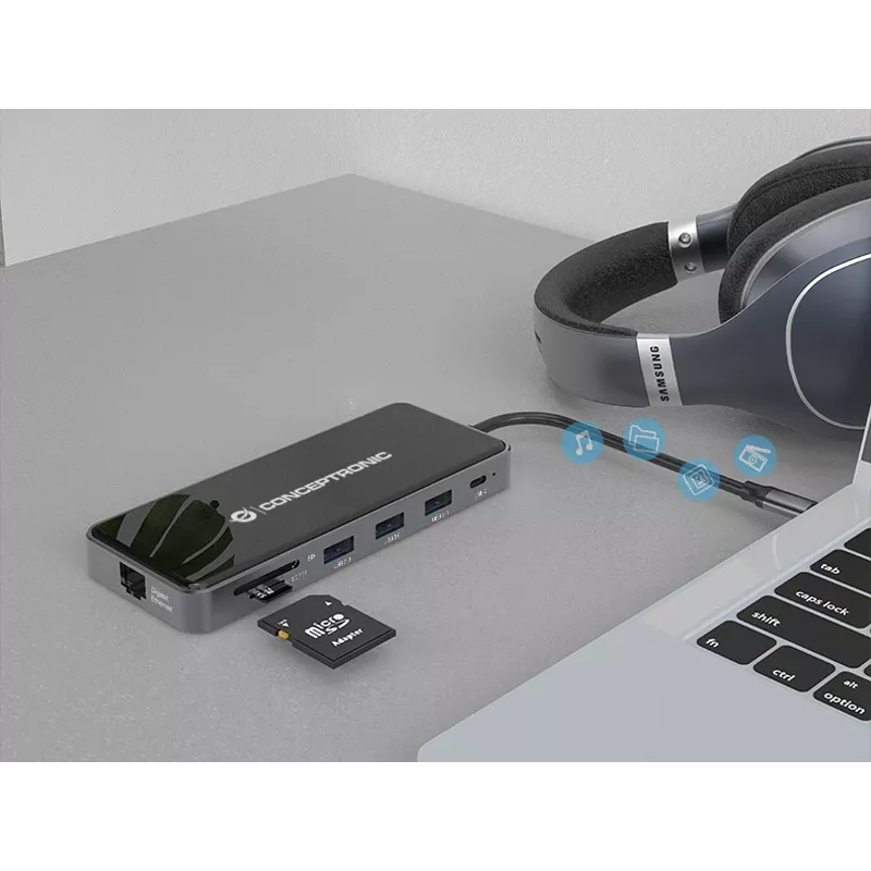 Conceptronic DONN15G laptop-dock/poort-replicator bedraad USB 3.2 Gen 1 (3.1 Gen 1) Type-C grijs