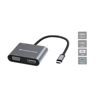 Conceptronic DONN16G bedraad USB 3.2 Gen 1 Type-C grijs 100W 4K Ultra HD