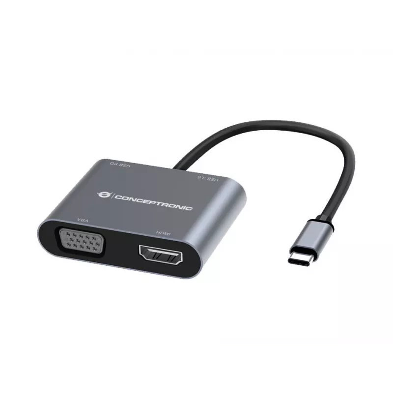 Conceptronic DONN16G bedraad USB 3.2 Gen 1 Type-C grijs 100W 4K Ultra HD