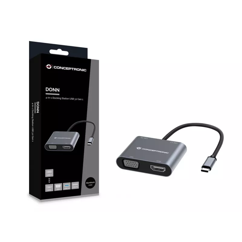 Conceptronic DONN16G bedraad USB 3.2 Gen 1 Type-C grijs 100W 4K Ultra HD