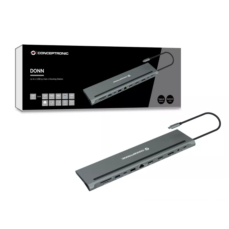 Conceptronic DONN17G laptop-dockingstation/poort-replicator bedraad USB 3.2 Gen 1 (3.1 Gen 1) Type-C grijs