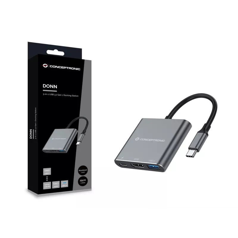 Conceptronic DONN18G 3-in-1 USB 3.2 Gen 1 dockingstation, HDMI, USB 3.0, 100W USB PD