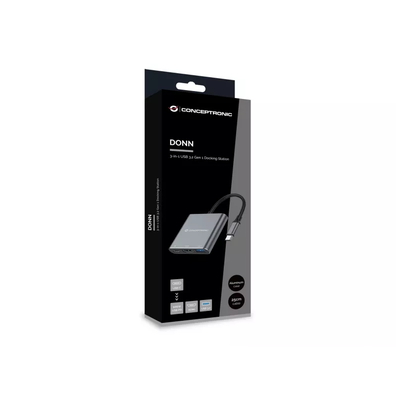 Conceptronic DONN18G 3-in-1 USB 3.2 Gen 1 dockingstation, HDMI, USB 3.0, 100W USB PD