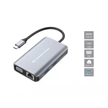 Conceptronic DONN21G laptop-dockingstation/poort-replicator bedraad USB 3.2 Gen 1 (3.1 Gen 1) Type-C grijs