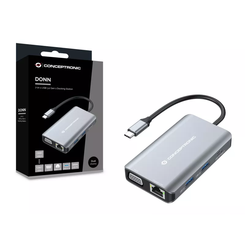 Conceptronic DONN21G laptop-dockingstation/poort-replicator bedraad USB 3.2 Gen 1 (3.1 Gen 1) Type-C grijs
