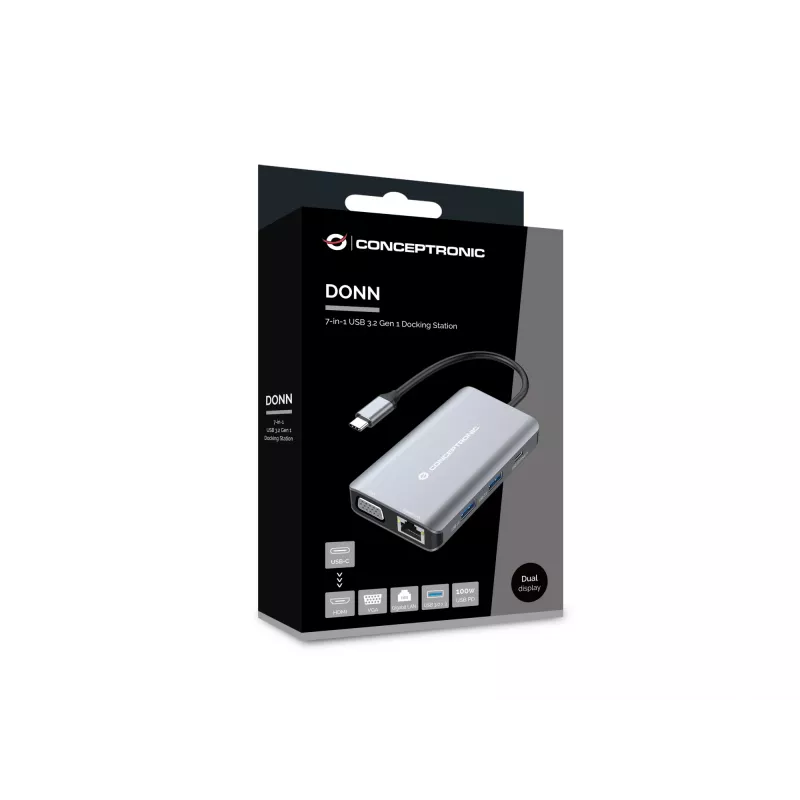 Conceptronic DONN21G laptop-dockingstation/poort-replicator bedraad USB 3.2 Gen 1 (3.1 Gen 1) Type-C grijs