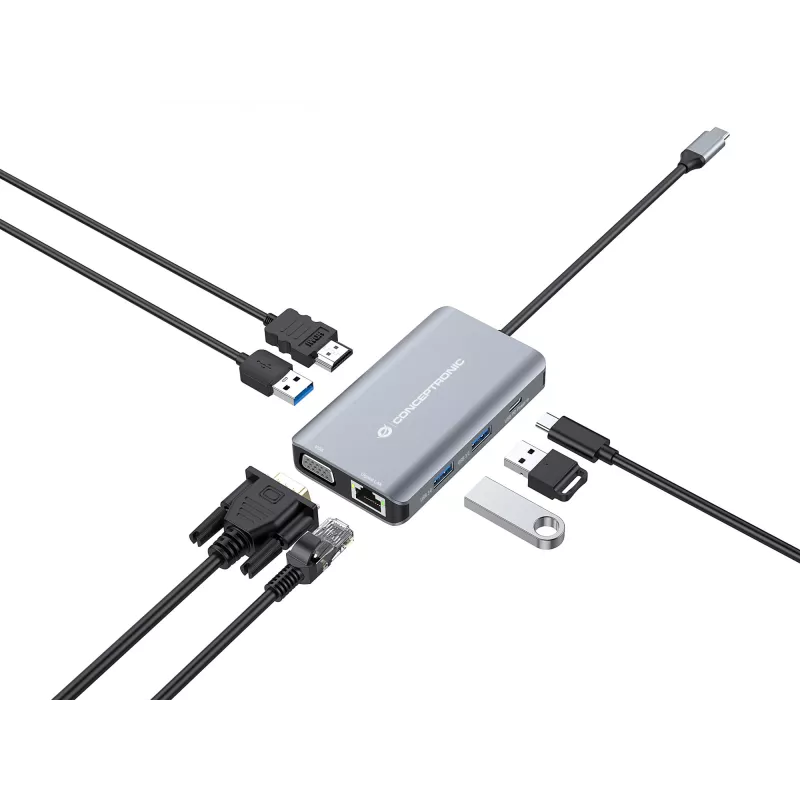 Conceptronic DONN21G laptop-dockingstation/poort-replicator bedraad USB 3.2 Gen 1 (3.1 Gen 1) Type-C grijs