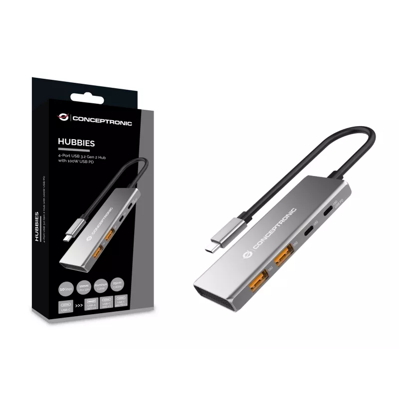 Conceptronic HUBBIES15G interface-hub USB 3.2 Gen 2 (3.1 Gen 2) Type-C 10000 Mbit/s grijs
