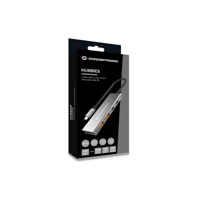 Conceptronic HUBBIES15G interface-hub USB 3.2 Gen 2 (3.1 Gen 2) Type-C 10000 Mbit/s grijs