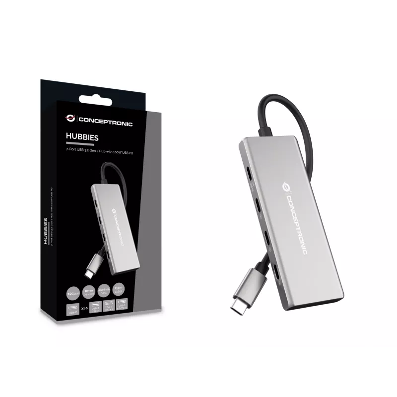 Conceptronic HUBBIES17G interface-hub USB 3.2 Gen 2 (3.1 Gen 2) Type-C 10000 Mbit/s grijs