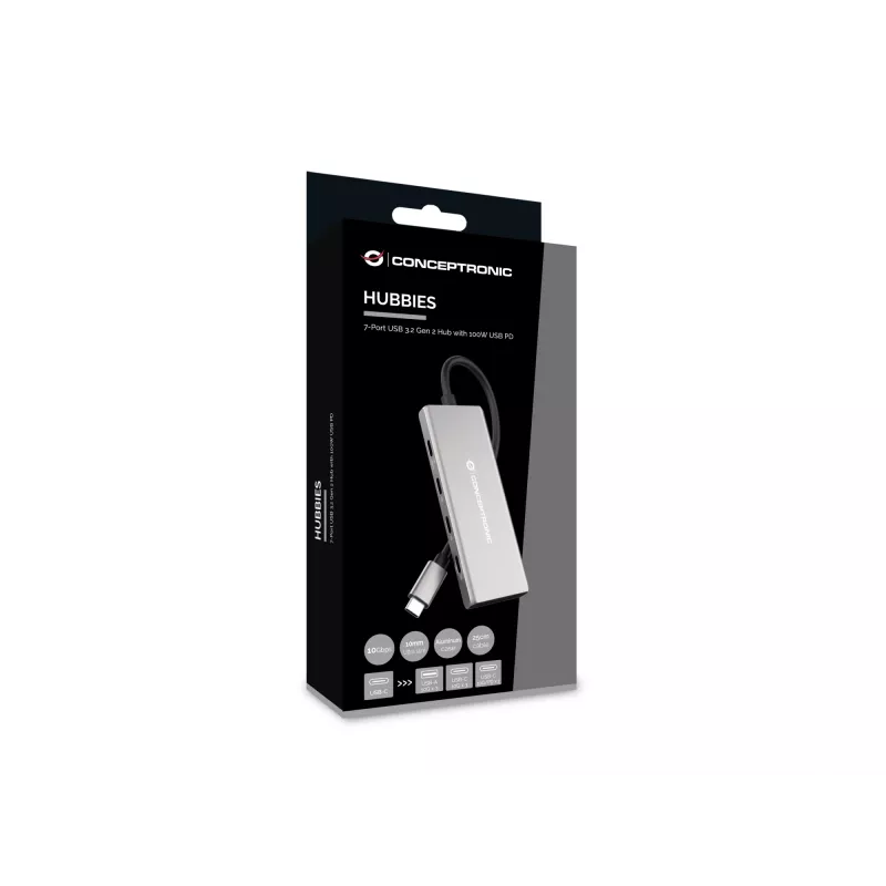 Conceptronic HUBBIES17G interface-hub USB 3.2 Gen 2 (3.1 Gen 2) Type-C 10000 Mbit/s grijs