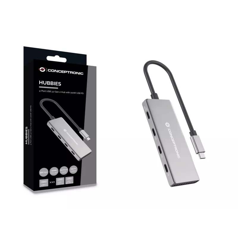 Conceptronic HUBBIES16G interface-hub USB 3.2 Gen 2 (3.1 Gen 2) Type-C 10000 Mbit/s grijs