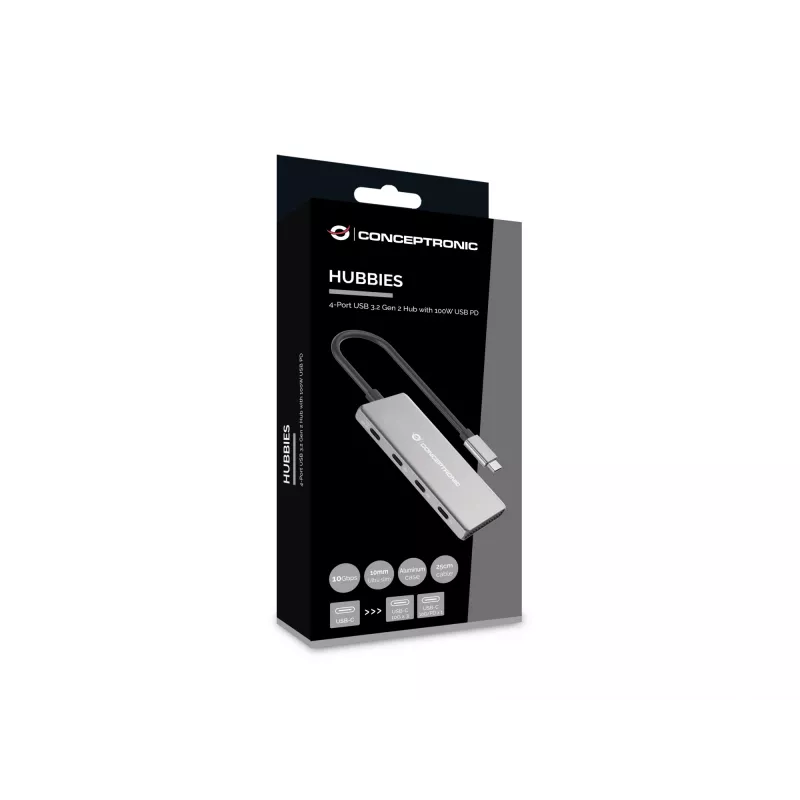 Conceptronic HUBBIES16G interface-hub USB 3.2 Gen 2 (3.1 Gen 2) Type-C 10000 Mbit/s grijs