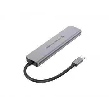 6-in-1 USB 3.2 Gen 1 dockingstation CONCEPTRONIC DONN33G HDMI, 2×USB-A 5Gbps, 2×USB-C 5Gbps, 100W USB PD, zilver