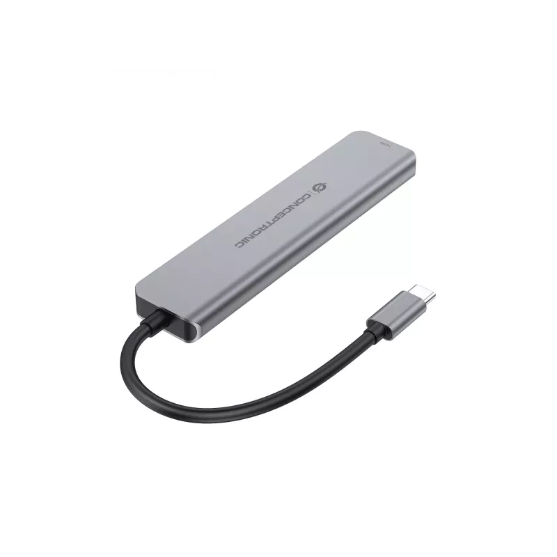 6-in-1 USB 3.2 Gen 1 dockingstation CONCEPTRONIC DONN33G HDMI, 2×USB-A 5Gbps, 2×USB-C 5Gbps, 100W USB PD, zilver