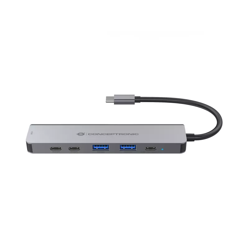 6-in-1 USB 3.2 Gen 1 dockingstation CONCEPTRONIC DONN33G HDMI, 2×USB-A 5Gbps, 2×USB-C 5Gbps, 100W USB PD, zilver