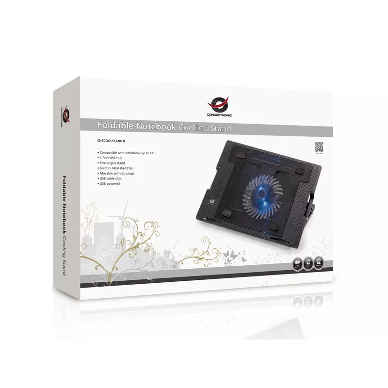 Conceptronic THANA notebook-koelonderzetter, geschikt voor maximaal 17 inch, 1 ventilator