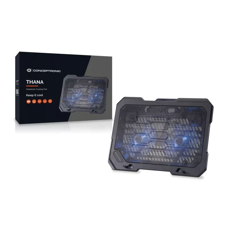 Conceptronic THANA notebook-koelpad, geschikt tot 15,6 inch, 2 ventilatoren