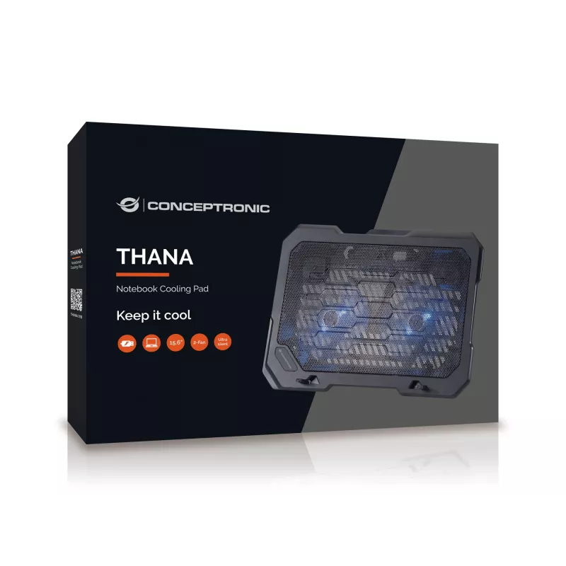 Conceptronic THANA notebook-koelpad, geschikt tot 15,6 inch, 2 ventilatoren