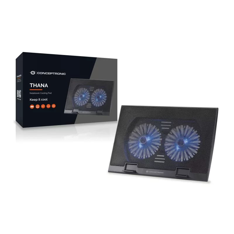 Conceptronic THANA notebook-koelpad, geschikt voor maximaal 17 inch, 2 ventilatoren