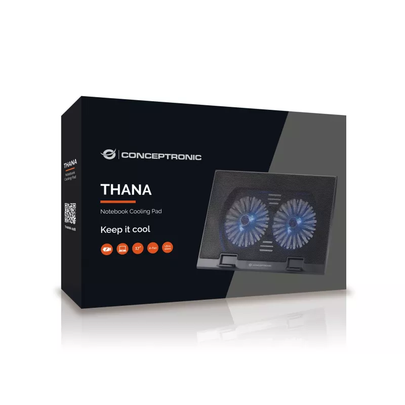 Conceptronic THANA notebook-koelpad, geschikt voor maximaal 17 inch, 2 ventilatoren