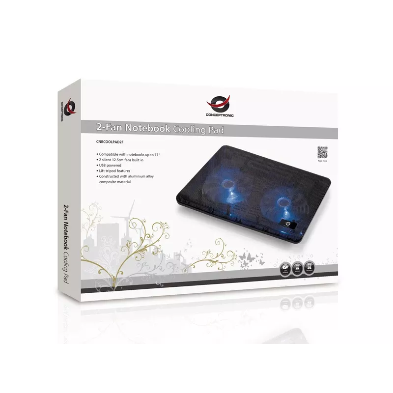Conceptronic THANA notebook-koelpad, geschikt voor maximaal 15,6 inch, 2 ventilatoren