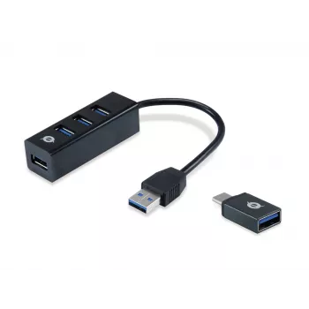 USB-hub Conceptronic HUBBIES 4-poorts USB 3.0-hub met USB-C OTG-adapter