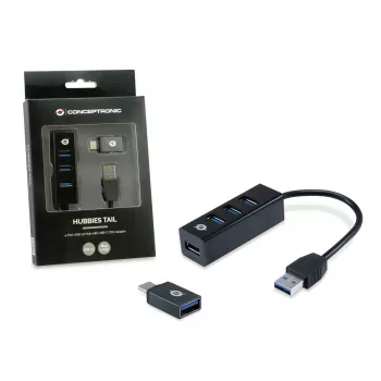 USB-hub Conceptronic HUBBIES 4-poorts USB 3.0-hub met USB-C OTG-adapter