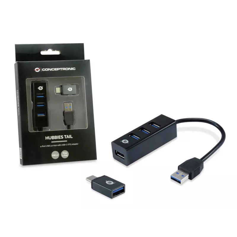 USB-hub Conceptronic HUBBIES 4-poorts USB 3.0-hub met USB-C OTG-adapter