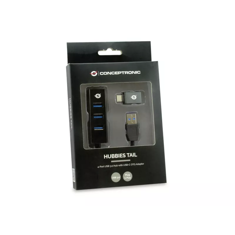 USB-hub Conceptronic HUBBIES 4-poorts USB 3.0-hub met USB-C OTG-adapter