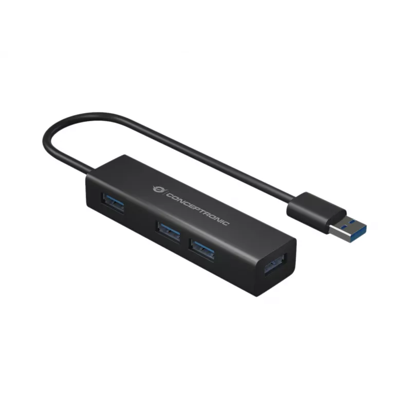 Conceptronic 4-poorts USB 3.0 aluminium hub met USB-C naar USB-A-adapter