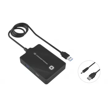 Conceptronic HUBBIES 4-poorts USB 3.0/2.0-hub, 90 cm kabel, USB 3.2 Gen 1 (3.1 Gen 1) Type-A, zwart, USB 2.0, USB 3.2 Gen 1 (3.1 Gen 1) Type-A, China, 87 mm, 55 mm