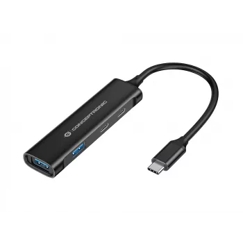Conceptronic HUBBIES 4-poorts USB 3.0-hub, 2 USB-C- en 2 USB-A-aansluitingen, aluminium behuizing, USB-C-stekker