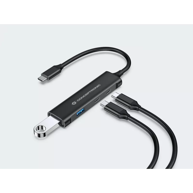 Conceptronic HUBBIES 4-poorts USB 3.0-hub, 2 USB-C- en 2 USB-A-aansluitingen, aluminium behuizing, USB-C-stekker