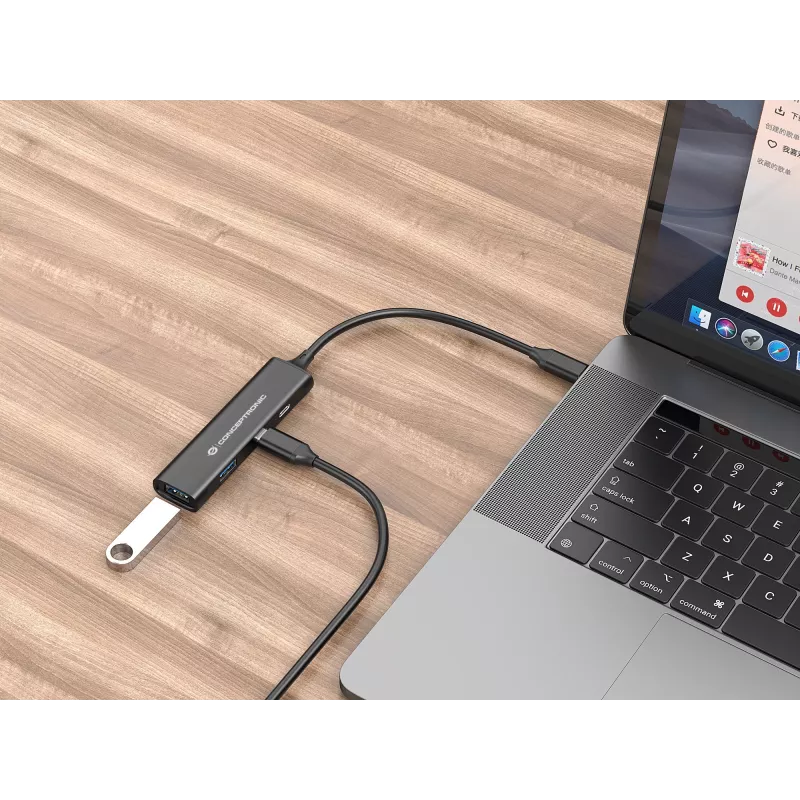 Conceptronic HUBBIES 4-poorts USB 3.0-hub, 2 USB-C- en 2 USB-A-aansluitingen, aluminium behuizing, USB-C-stekker