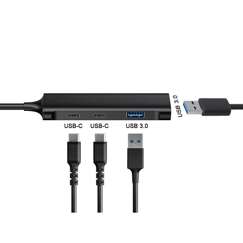 Conceptronic HUBBIES 4-poorts USB 3.0-hub, 2 USB-C- en 2 USB-A-aansluitingen, aluminium behuizing, USB-C-stekker