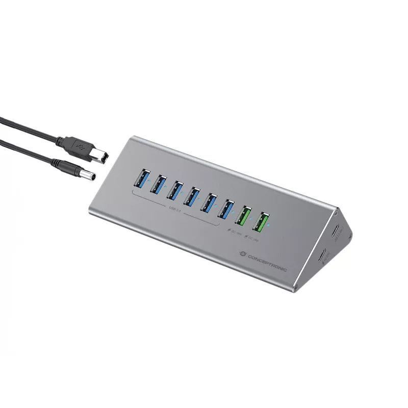 Conceptronic HUBBIES18G 10-in-1 60W USB 3.0 hub-oplader-combinatie, 2-in-1 USB-C-USB-A-kabel, USB 3.2 Gen 1