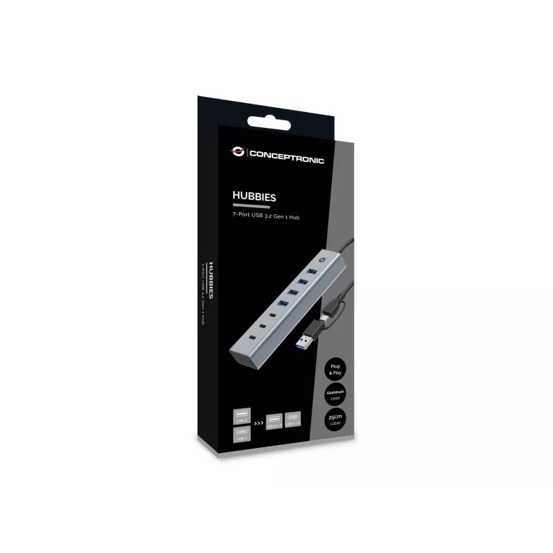Conceptronic HUBBIES20G 7-poorts USB 3.0-hub, 5 Gbit/s, USB-C x 3, USB-A x 4