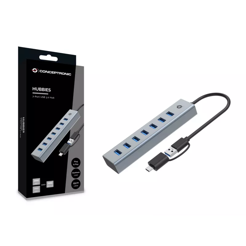Conceptronic HUBBIES21G 7-poorts USB 3.0-hub, 5 Gbit/s, USB-A x 7