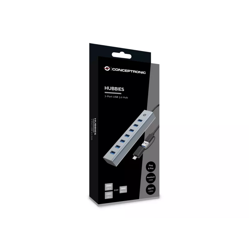Conceptronic HUBBIES21G 7-poorts USB 3.0-hub, 5 Gbit/s, USB-A x 7