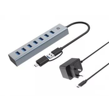 Conceptronic HUBBIES21GP 7-poorts USB 3.0-hub met voeding, 5 Gbit/s, USB-A x 7