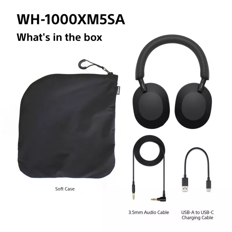 Sony WH-1000XM5SA headset bedraad & draadloos hoofdband muziek USB Type-C Bluetooth zwart