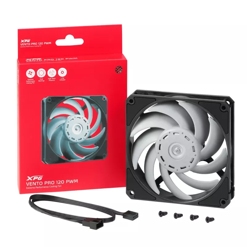 XPG VENTO PRO 120 PWM zwart, ventilator, 12 cm, 450 tpm, 2500 tpm, zwart, wit