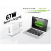 Conceptronic 3-poorts 67W GaN USB PD oplader met USB-C oplaadkabel, USB-C x 2, USB-A x 1, QC 3.0, PPS