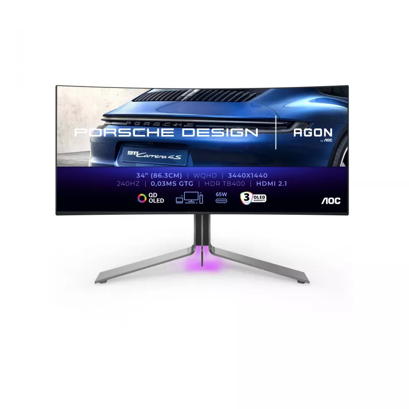 AOC Porsche PD34 computermonitor 86,4 cm (34 inch) 3440 x 1440 pixel Wide Quad HD QD-OLED zwart