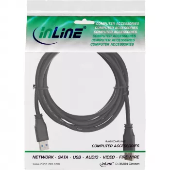 InLine USB 3.2 Gen.1 kabel Type-A stekker / A stekker, zwart, 1m