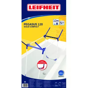 Staande wasdroogrek Leifheit Pegasus 120 Solid Compact, opvouwbaar metaal/kunststof, 12 m droogoppervlak, 920×440×1490 mm