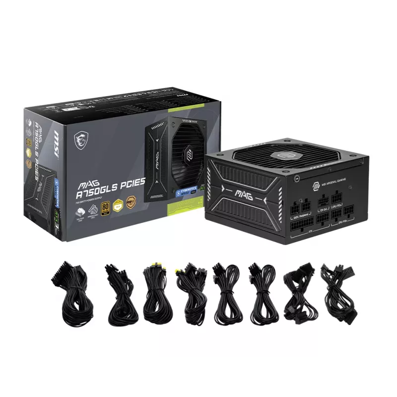 Voeding MSI MAG A750GLS PCIE5 750W 24-pin ATX volledig modulair 80 PLUS Gold zwart